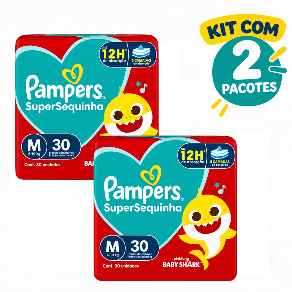 Kit 2 Pacotes de Fralda Pampers Supersequinha M com 30 Unidades