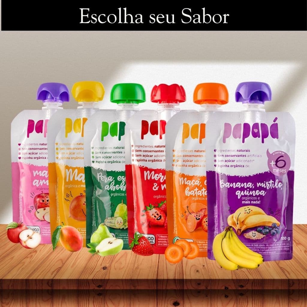 Kit 3 Papinha Orgânica Saudável Sem Açúcar e Conservantes 100g - Papapá