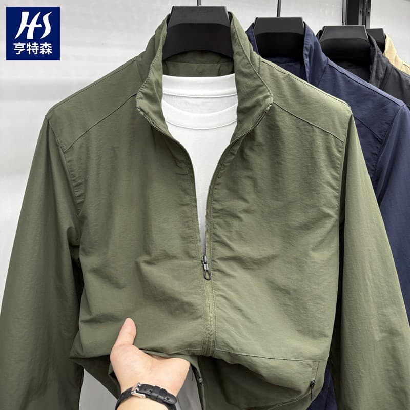 Jaqueta masculina ao ar livre Commuter jaqueta sólida simples primavera outono gola jaqueta com zíper cor sólida jaqueta