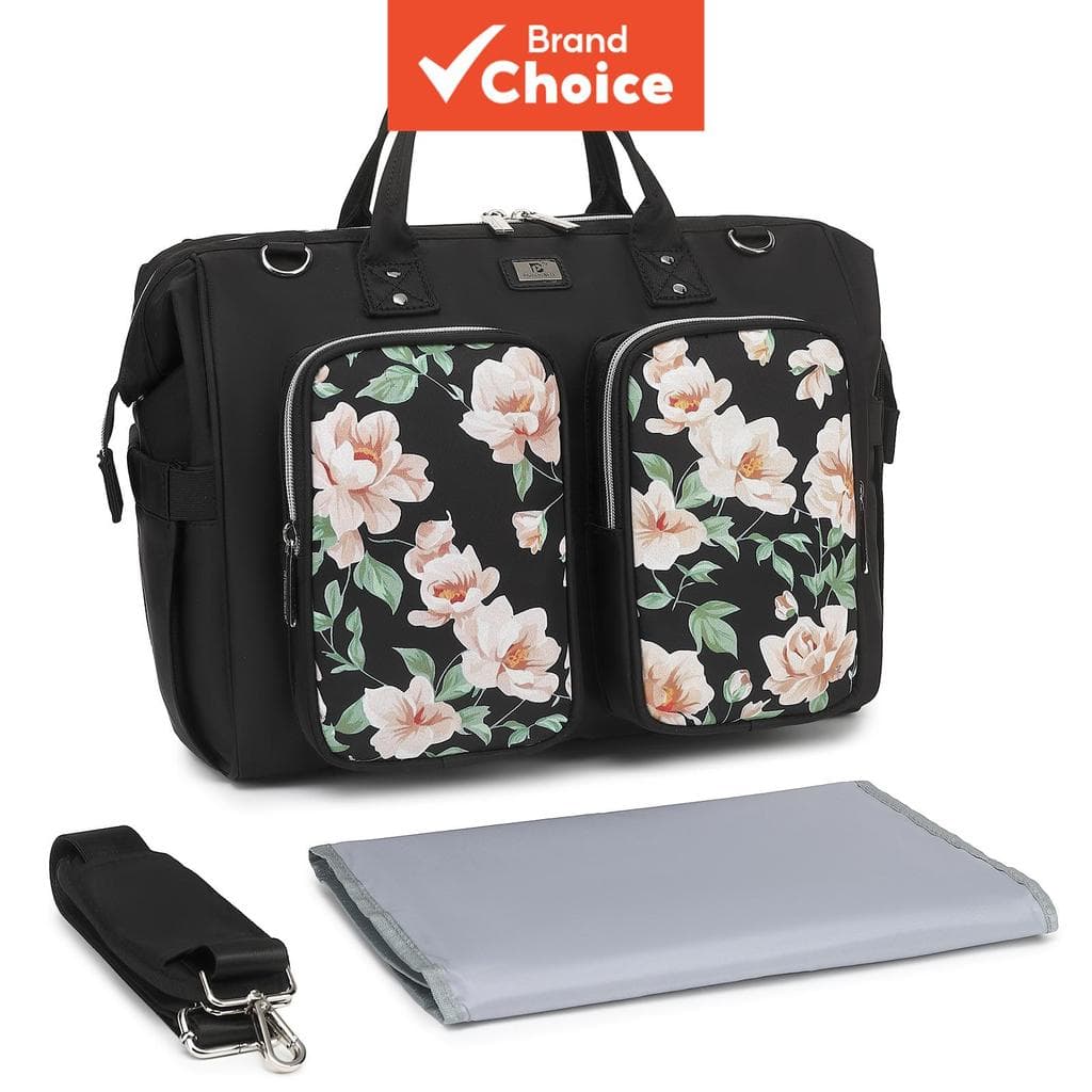 Bolsas de fraldas tipo tote com trocador e tiras para carrinho, bolsas de bebê recém-nascido grandes e portáteis,