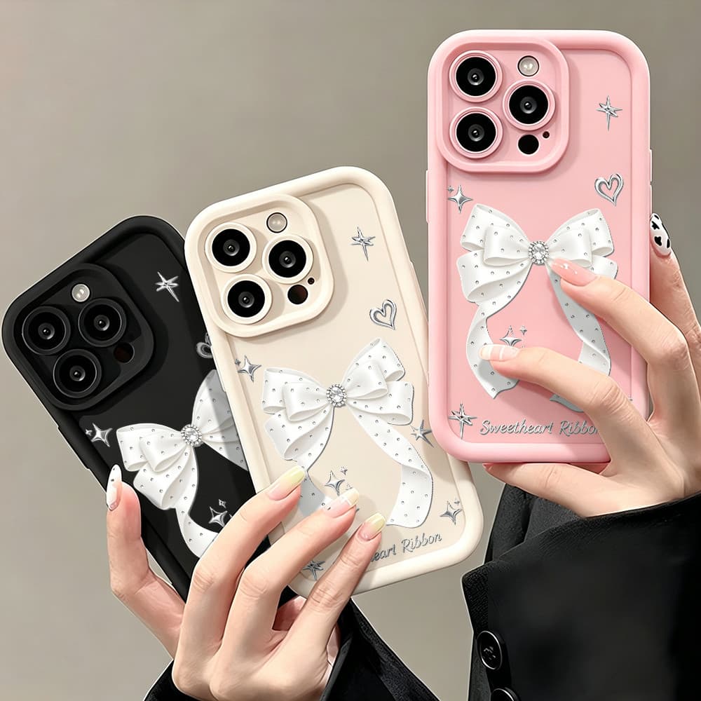 Capinha De Celular Laço De Bolinhas Para IPhone 14 15 16 17 18 XR 11 12 13 Pro Max Plus Silicone Macio Celular