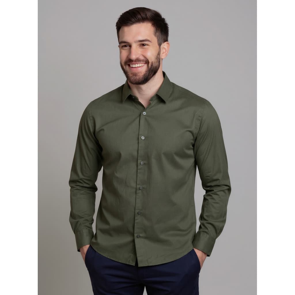 Camisa Masculina Manga Longa Tricoline Premium Slim Fit Social — bella_home_lar