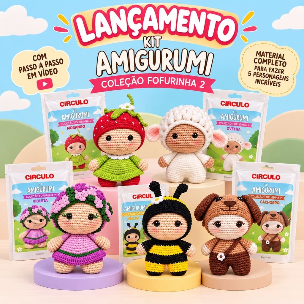 LANÇAMENTO KIT AMIGURUMI FOFURINHA 2 - KIT CROCHÊ MATERIAL COMPLETO