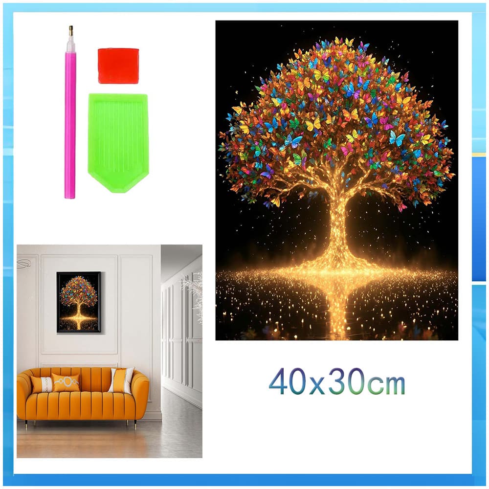 Conjunto de pintura diamante adulto 5D Phantom Butterfly Tree 40x30cm DIY Square Diamond Decoração de parede para casa