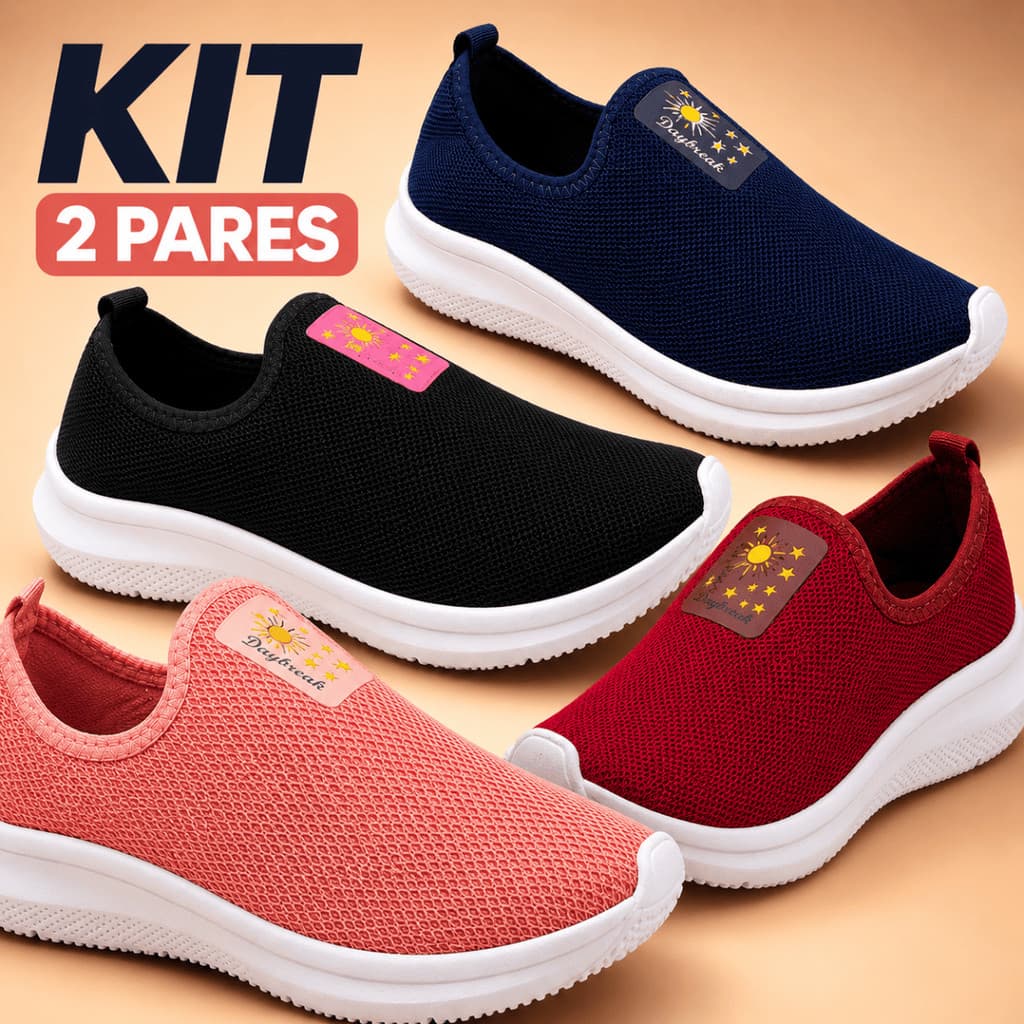 Tênis Feminino Meia Kit 2 Pares Slip On Esportivo Confortável Academia Ortopédico Macio Calce Fácil