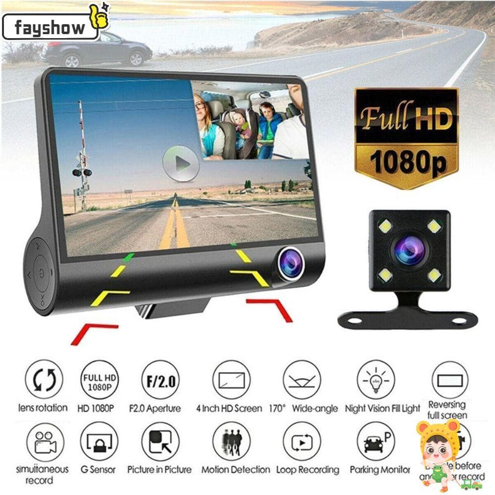 Gravador DVR Para Carro FAYSHOW , Câmera Full HD 1080P Com 3 Lentes , 170 ° Traseira Grande Angular Sensor G