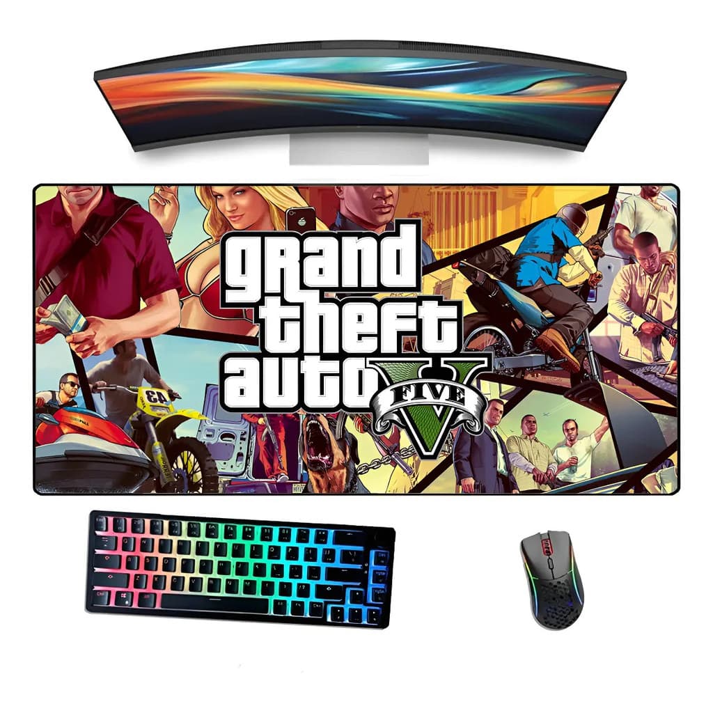 Mousepad Gamer Borda Costurada Estampado Gta Game Consoles Antiderrapante para PC Notebook e Setup Gamer