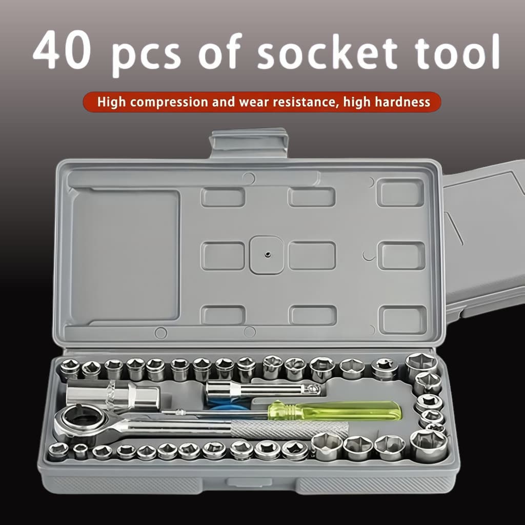 Kit De Ferramentas 40 Peças Cinzenta/Preta Jogo De Soquetes Chave Catraca Reversível Com Maleta Jogo Completo AIRER.BR