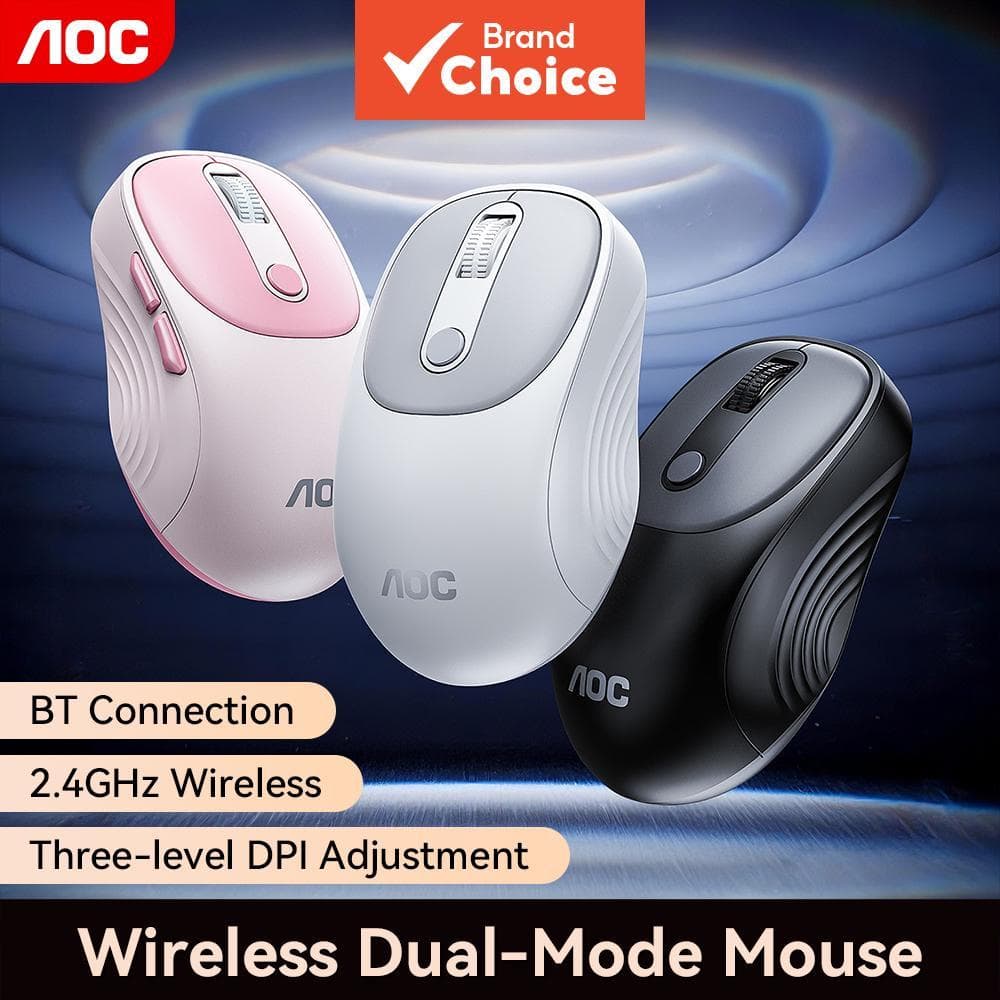 Mouse Ergonômico AOC MS300 de Modo Duplo Conexão Bluetooth Sem Fio 2,4 GHz Ajuste de 3 Níveis de DPI (800 1200 1600)