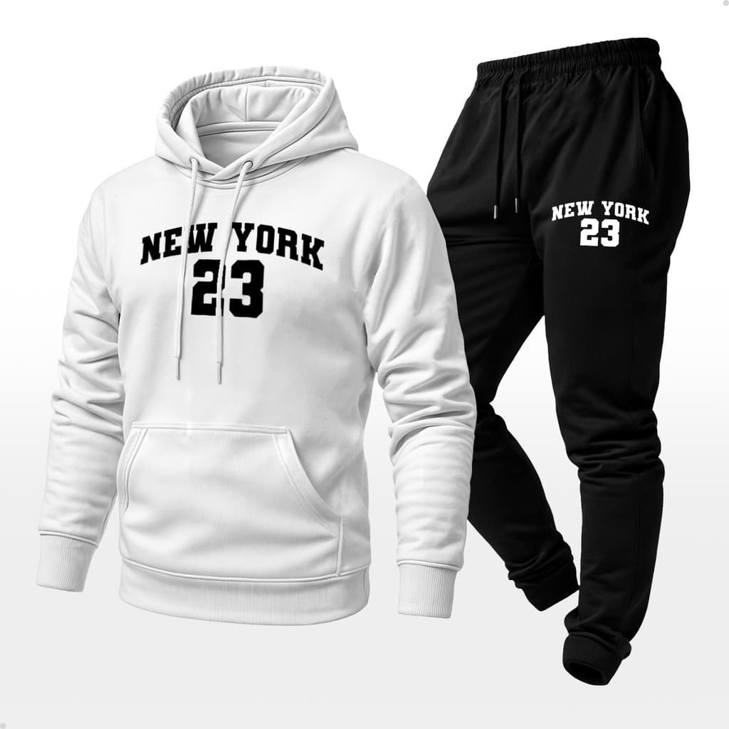 Conjunto Moletom Unissex Estampado New York 23 Calça Moletom e Blusa de Moletom  Com Capuz Bolso Canguru RT Eleven