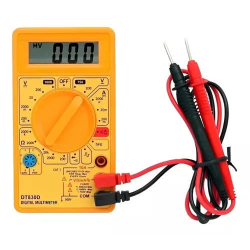 Multímetro Digital DT-830 com bateria e ponta de teste (SEM BIPE) AMARELO