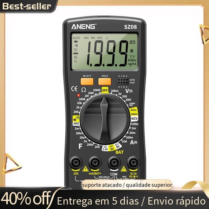 SZ08 Multímetro Digital Armazenamento Ultrafino Multimetro Profissional Voltímetro Automático AC DC Resistência Testador