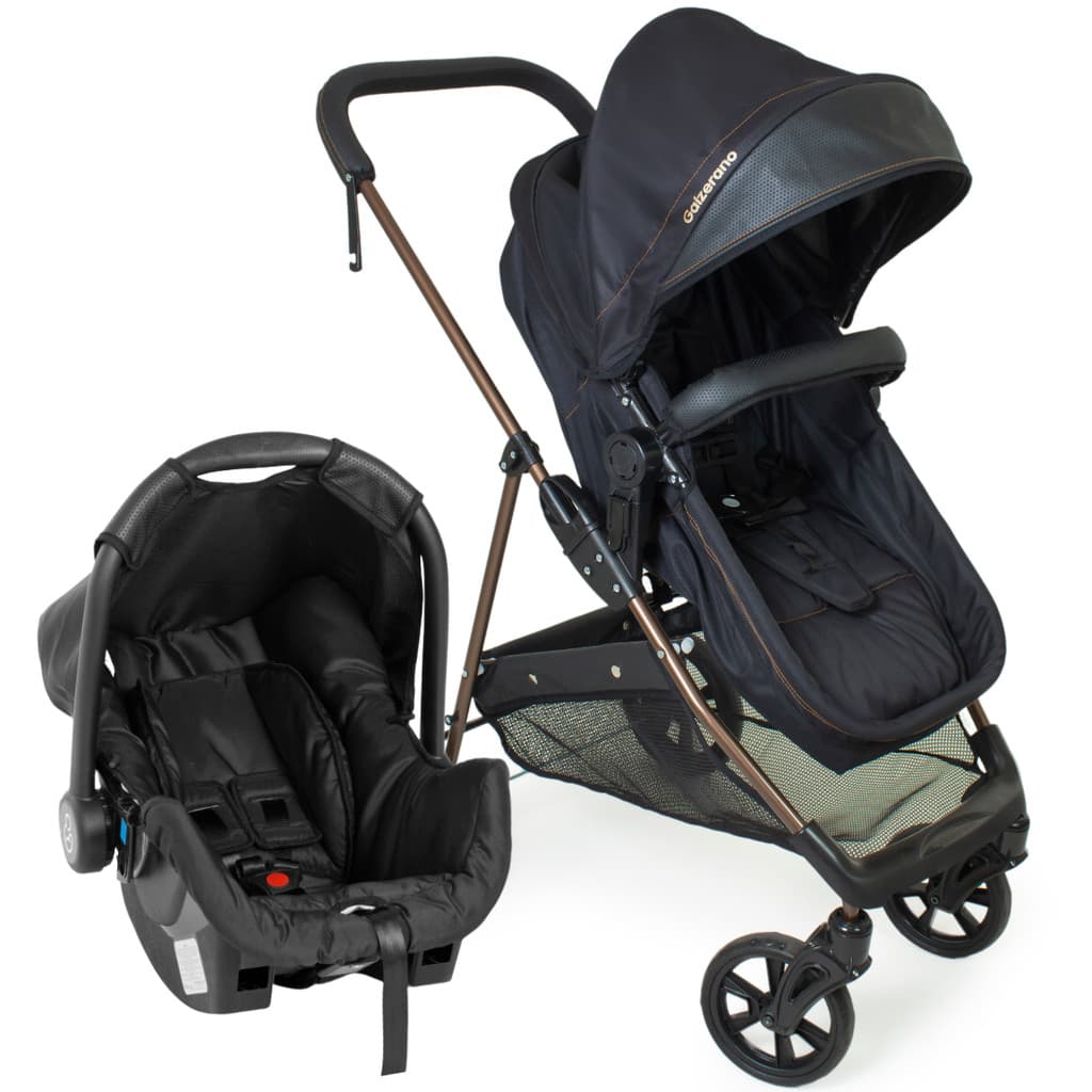 Carrinho Bebê Galzerano Napoli G22 Travel System Preto Cobre com Bebê Conforto Grid 1449PTC