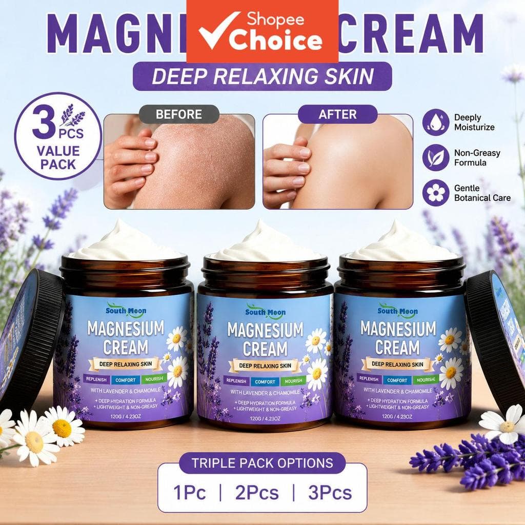 Creme Hidratante Avançado de Magnésio com Lavanda e Camomila, Bálsamo Hidratante Suave para a Pele, 120 g
