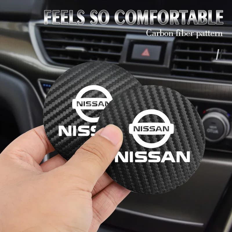 2 Peças de Tapetes de Couro PU para Copos de Carro com Emblema Automotivo, Acessórios para Nissan Qashqai, Patrol, X-tra