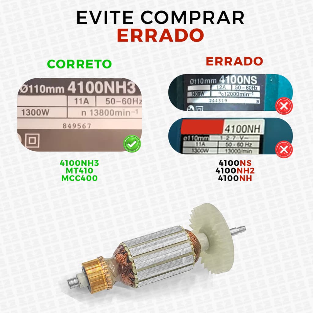 Induzido Mt410 mcc400 4100nh3 Com Carvão e Rolamentos Para Serra Mármore