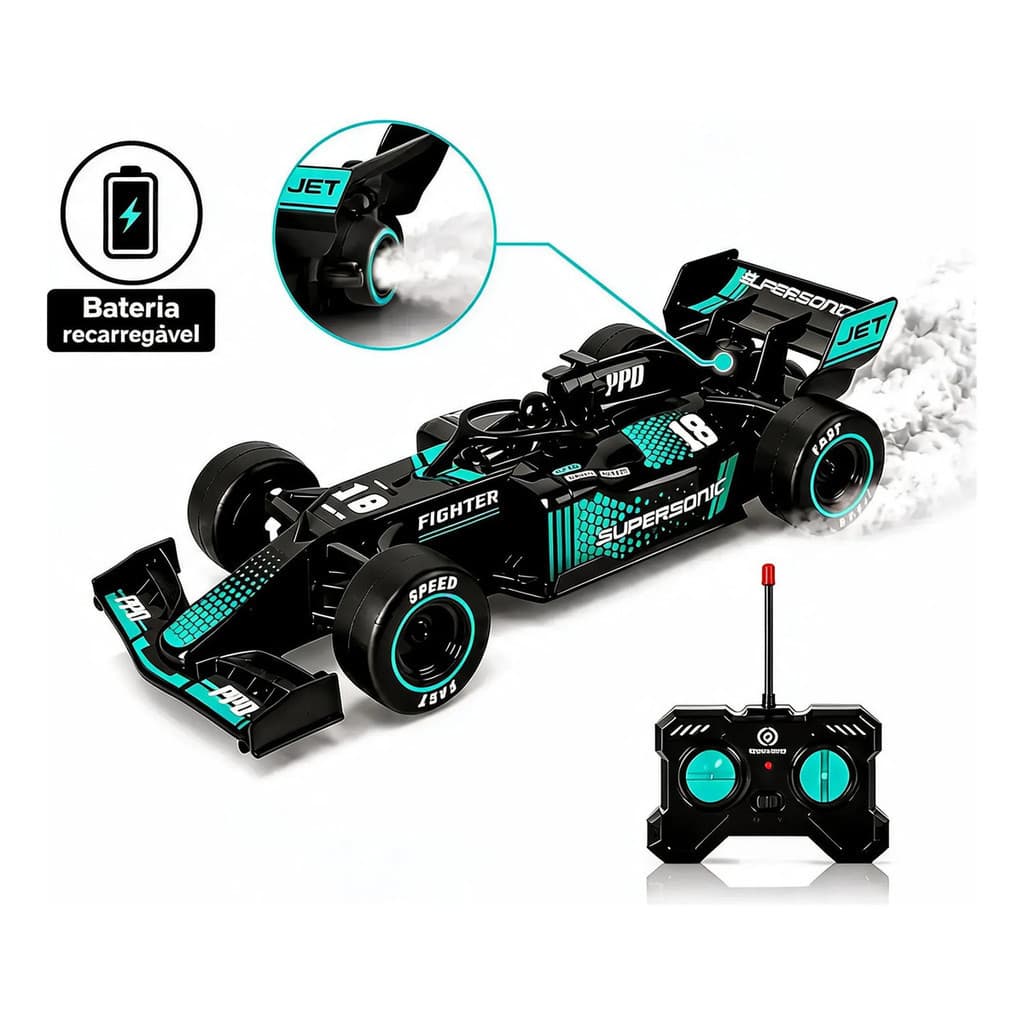 Carrinho Solta Fumaça Controle Remoto Formula 1 Recarregável Super Rápido