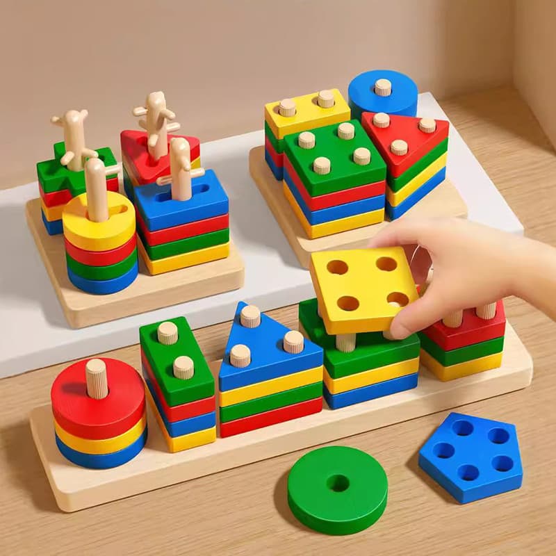 Montessori Brinquedo Blocos De Construção De Madeira Aprendizagem Precoce Brinquedos Educativos Forma Cor Combinar Crian