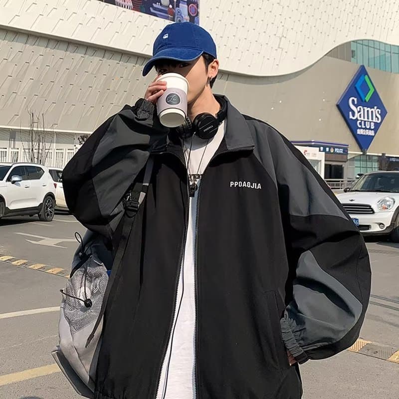 Estilo Hong Kong outono jaqueta masculina carta impressão jaqueta à prova dwaterproof água jaqueta Casual rufião bonito 