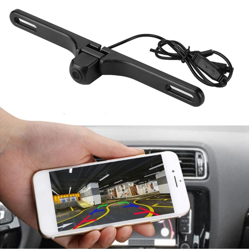Câmera de carro sem fio para montagem em placa de carro, vista traseira frontal WiFi com veículos de gravação HD