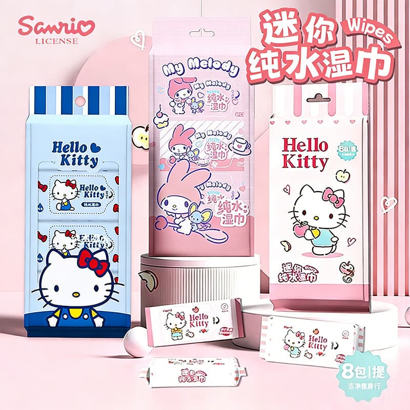 Sanrio genuíno autorizado bebê mão boca toalhetes ao ar livre portátil pequeno saco lenços umedecidos bebê crianças toal