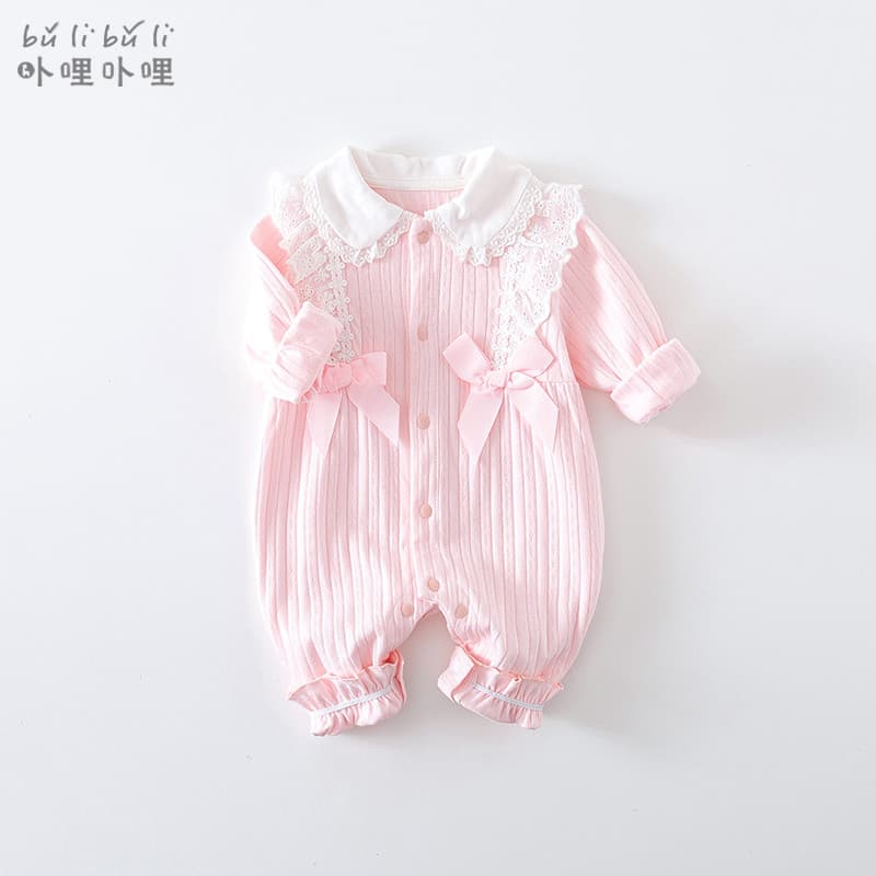 Novo estilo roupas de bebê roupas de outono bebê recém-nascido menina estilo ocidental única camada puro algodão macacão