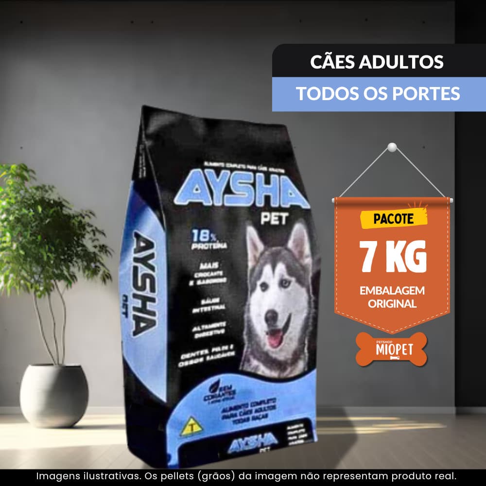 Ração Para Cachorro Aysha Cães Adultos 7 KG – Carne | 18% Proteína | Embalagem Original