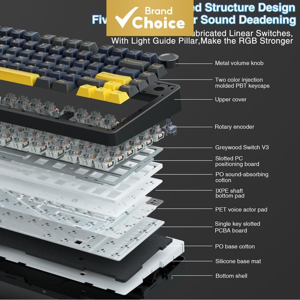 Teclado Mecânico Sem Fio AULA F75 75%, Troca a Quente, Teclado Cremoso, Interruptores Greywood Pré-lubrificados,