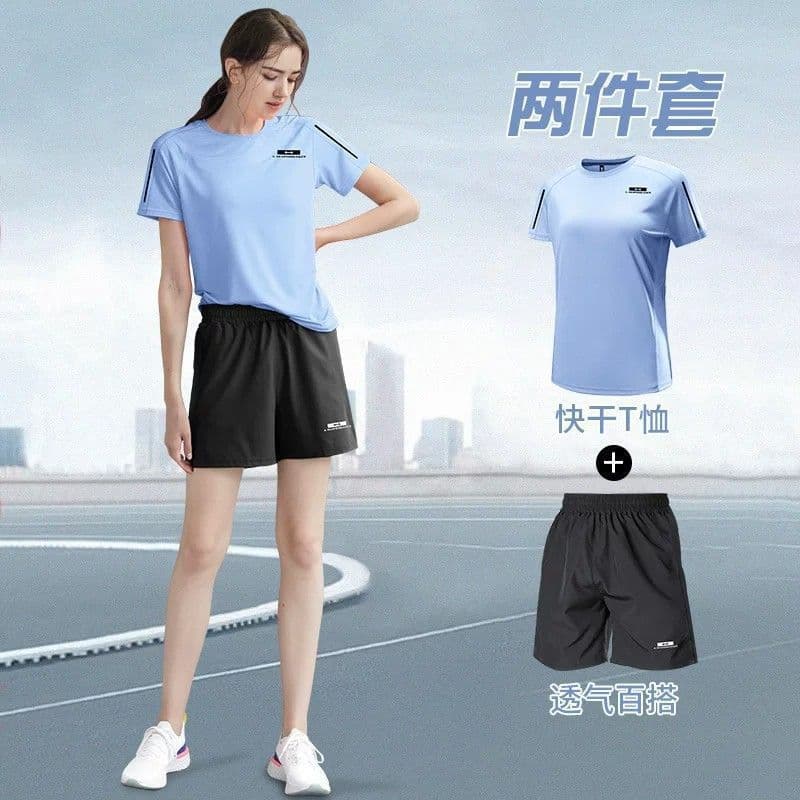 Terno esportivo feminino verão roupas de secagem rápida correndo camiseta de manga curta roupas de Fitness Plus Size Sho