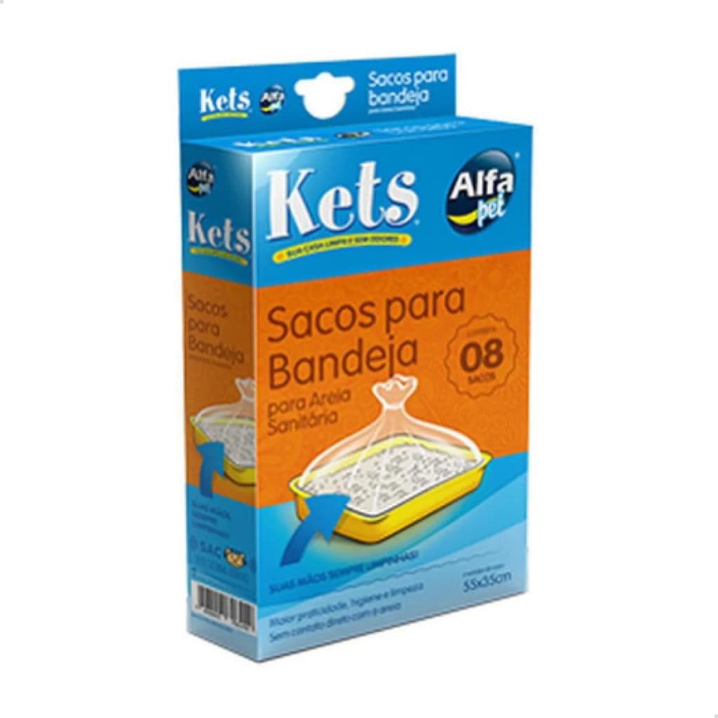 Kit 8 Sacos Higiênicos Kets 55x35cm Bandeja Sanitária Caixa Areia Gatos Proteção Limpeza Prática Descarte Fácil