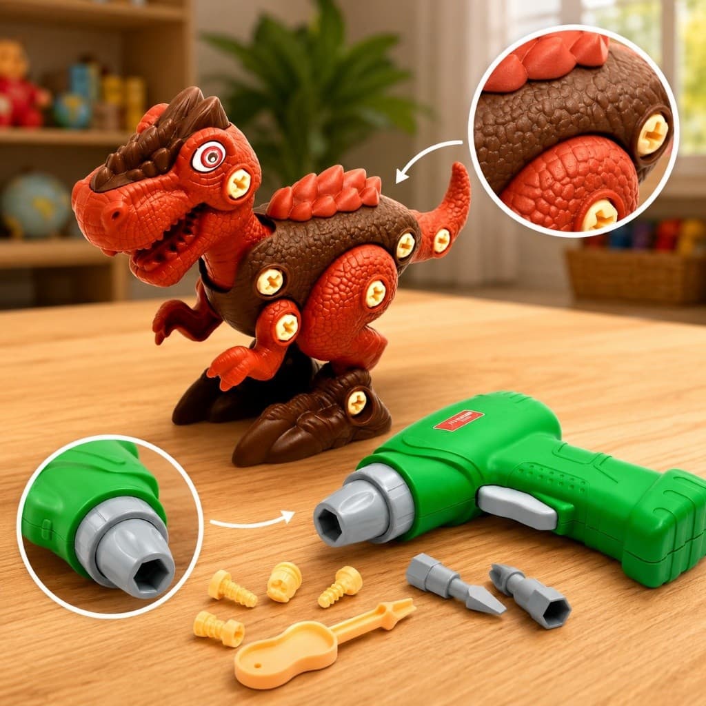 Dinossauro Montavel Infantil Brinquedo Educativo Tecnico Parafusadeira Eletrica Montar e Desmontar Brinquedo Educativo