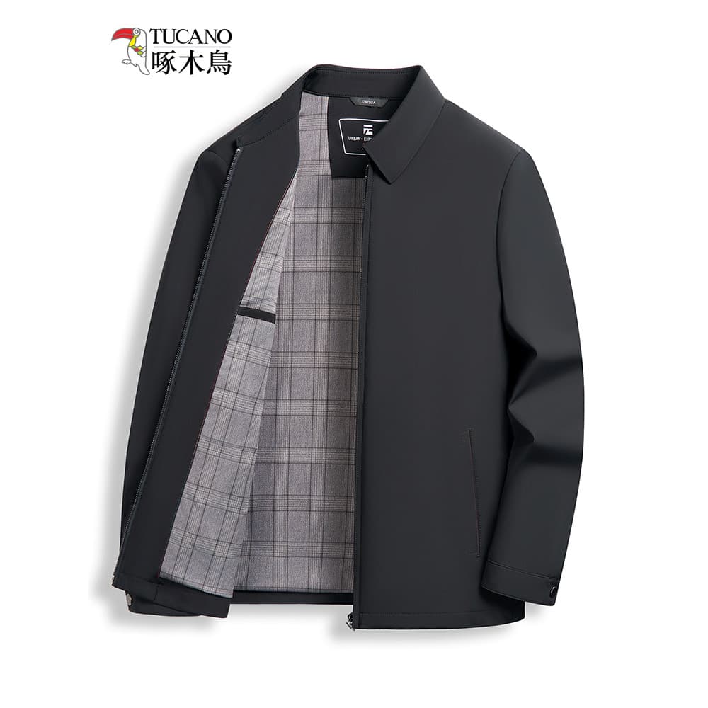 Woodpecker primavera outono lapela jaqueta administrativa masculina inverno de meia-idade idosos jaqueta Casual jaqueta 