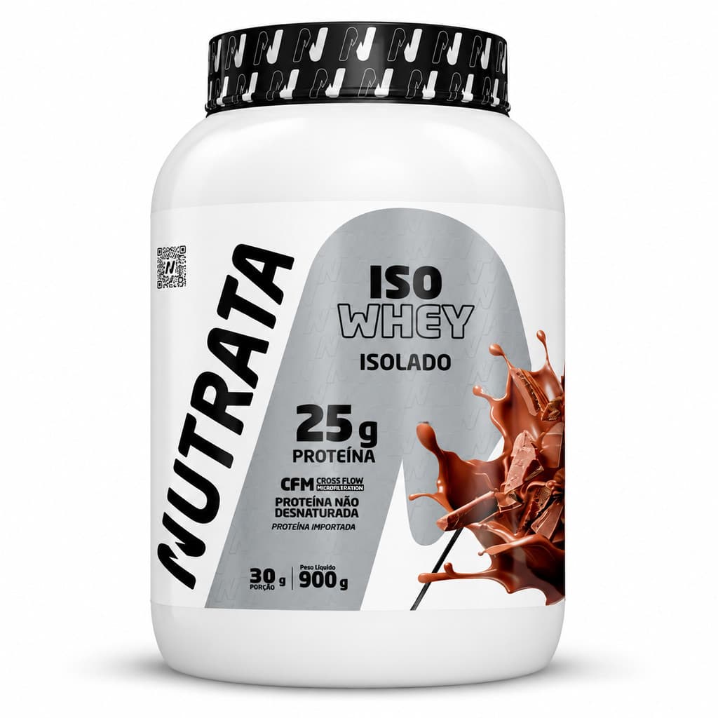 Whey Protein Isolado Nutrata Iso Whey Chocolate 900g Com 25g de Proteína Por Porção de 30g