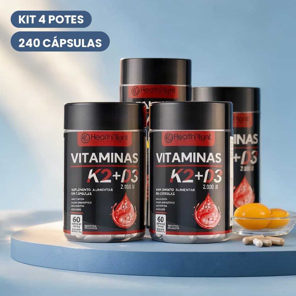 Suplemento Alimentar Vitamina K2 + Vitamina D3 2000 UI Kit 4 Potes 240 Cápsulas Unissex