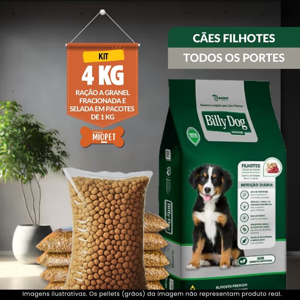 Ração Para Cachorro Billy Dog Filhote Refeição Diária a Granel – Sabor Carne, Cereais | 28% Proteína | Selada por Quilo