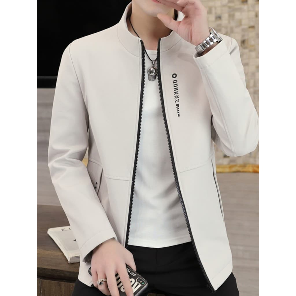 Primavera outono jaqueta masculina na moda versão coreana gola alta jaqueta fina Casual masculino topo fino-ajuste bonit