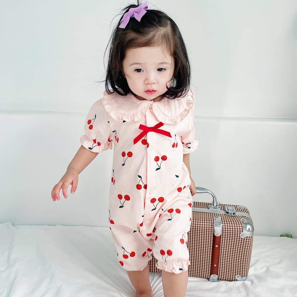 Macacão de bebê cereja bebê menina macacão verão puro algodão recém-nascido macacão versão coreana roupas de bebê ins