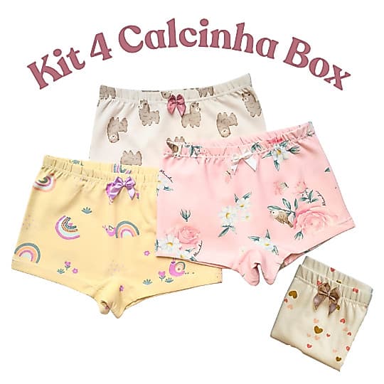 Kit 4 Calcinhas Infantil Menina Box Boxer  Shorts Shortinhos Cottom Malha Premium Desfralde Fralda
