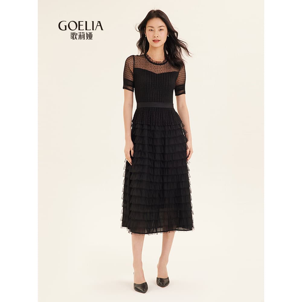 Gelia vestido feminino temperamento bolo vestido a linha mais magro olhar gaze vestido longo High-End pequeno vestido pr