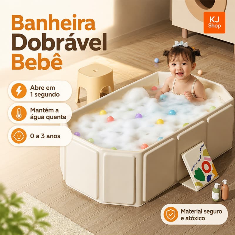 Banheira Dobrável para Bebê Tamanho Plus 0 a 3 Anos Portátil Compacta em PP TPE Fácil de Abrir e Guardar