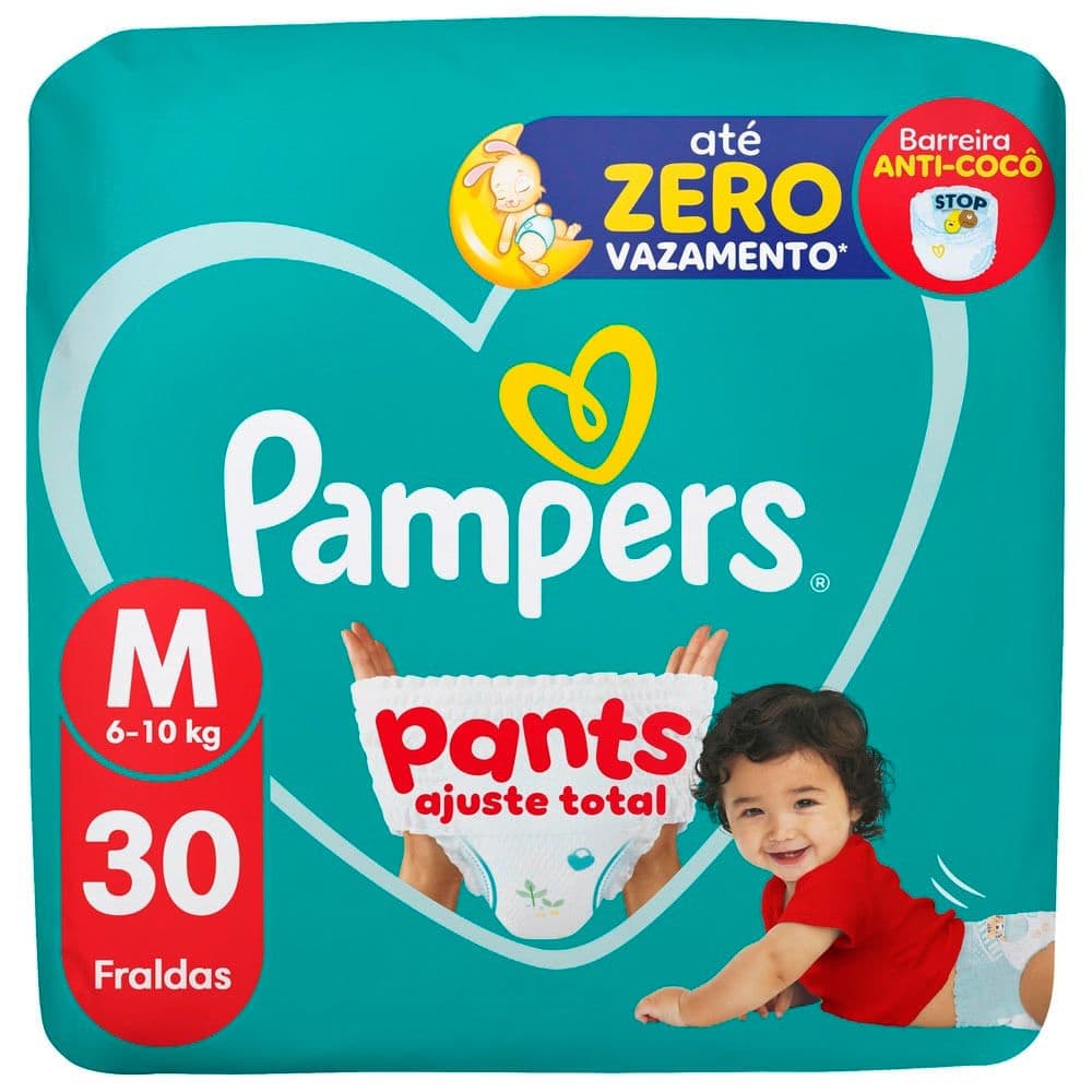 Fralda Pampers Pants Ajuste Total Tamanho M com 30 Unidades Descartáveis