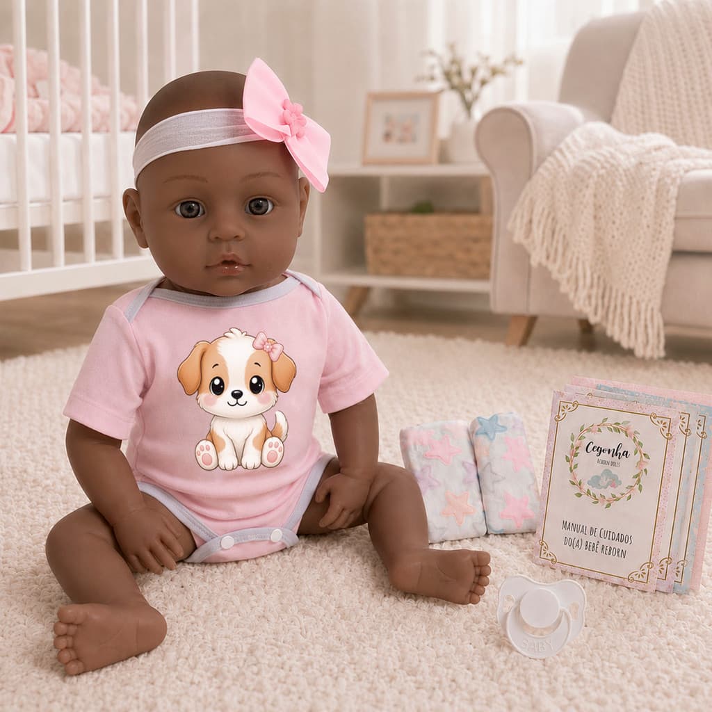 Boneca Bebê Reborn Menina Negra Articulada 46cm