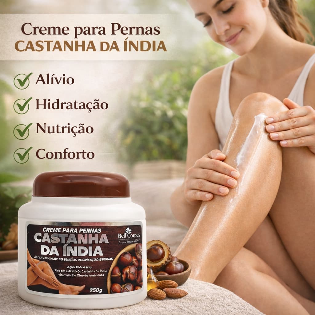 Hidratante Corporal Bell Corpus Creme Castanha da Índia 250g Creme para Pernas Cuidado Corporal Hidratação e Maciez