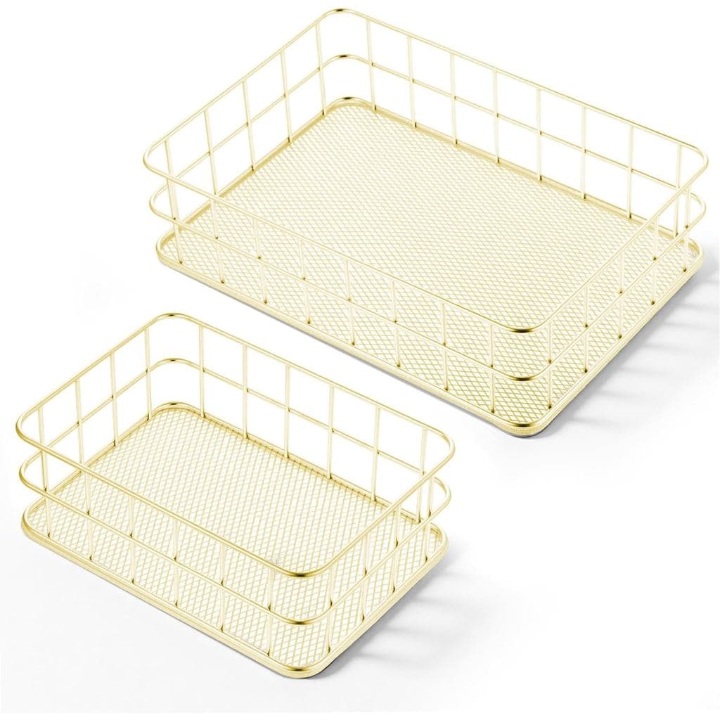 2 Peças Cesto Dourado Organizador de Banheiro, Cesto de Armazenamento Dourado para Decoração de Mesa, Penteadeira, Escri