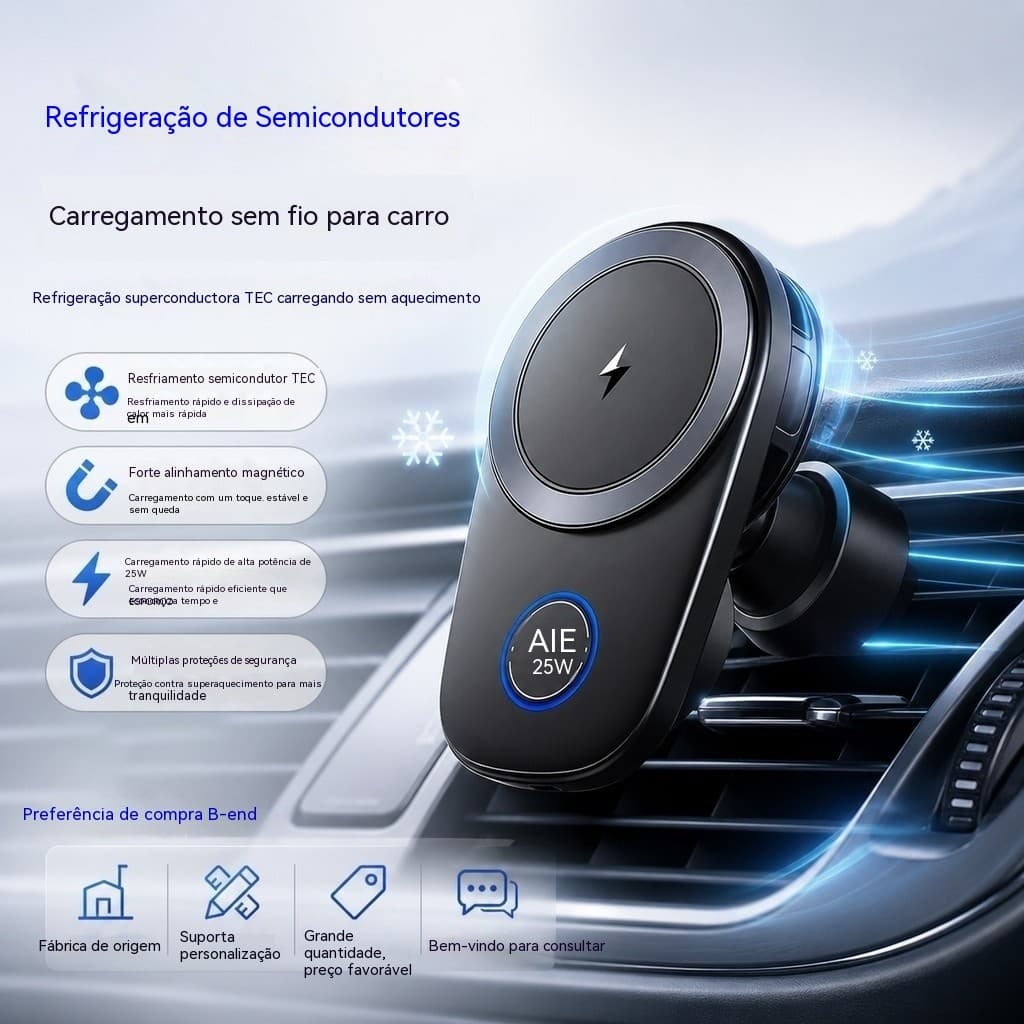 Carregador sem fio magnético de refrigeração semicondutora para carro, novo suporte de carregamento sem fio para telefon
