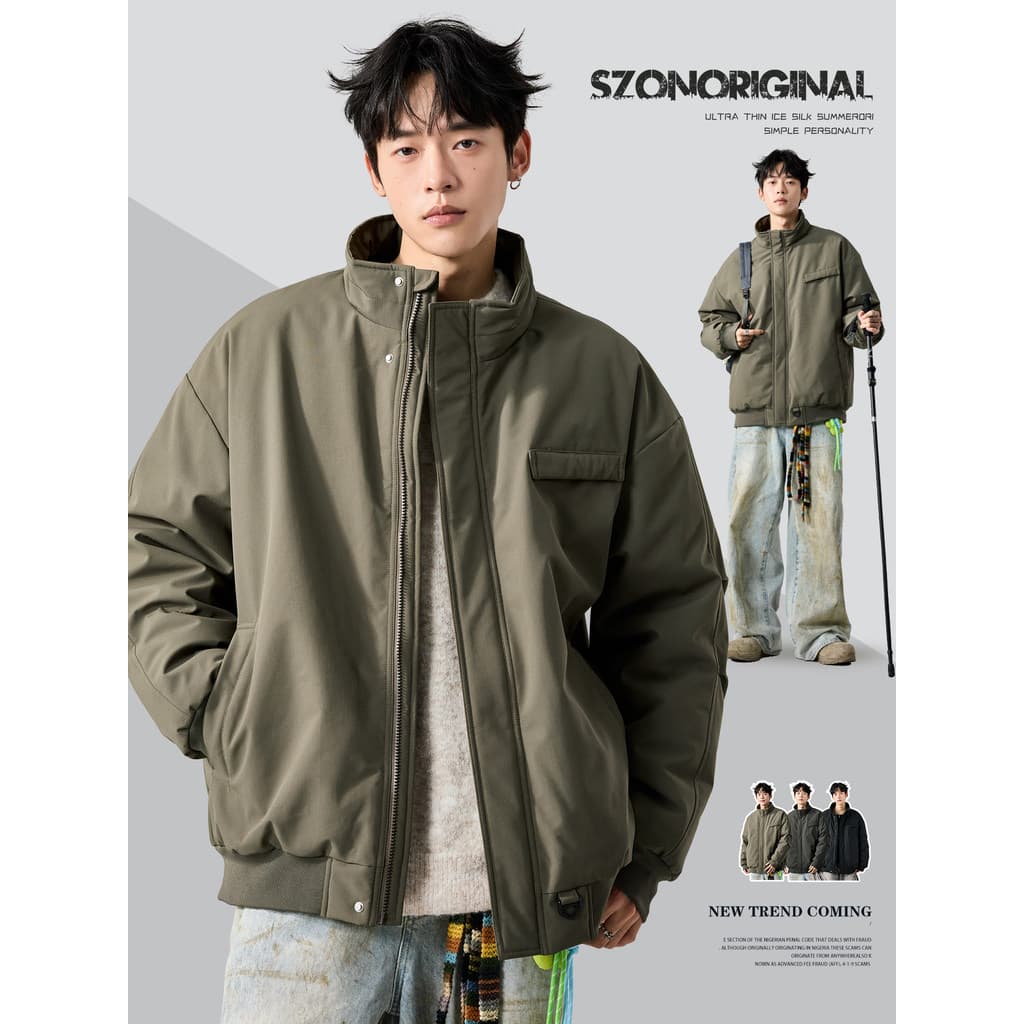 Jaqueta acolchoada masculina inverno gola alta à prova de frio quente jaqueta acolchoada grossa americana Retro jaqueta 