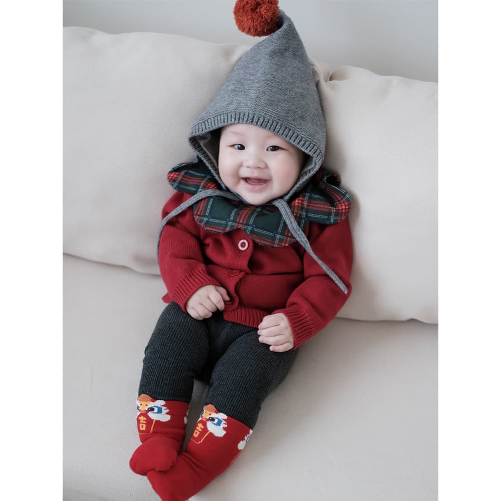 Bebê roupas de bebê macacão outono malha Cardigan de um ano de idade bebê menina camisola vermelha natal estilo ocidenta