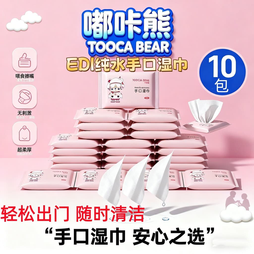 Duka Bear Lenços umedecidos para bebês, 10 pacotes, pacote familiar, mão, boca, dedicado, não irritante, bebê recém-nasc