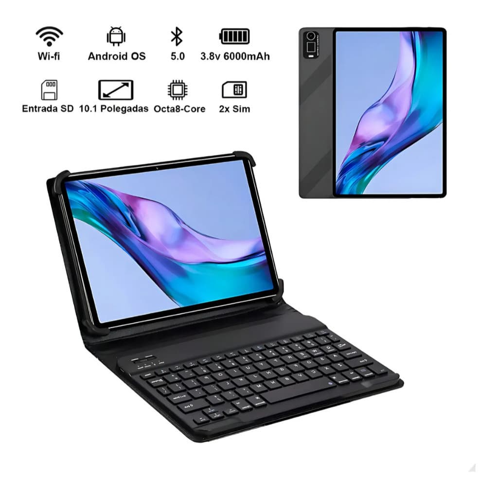 Tablet Easytech Com Teclado Bluetooth Magnético e Capa Android 13 6GB RAM 128GB