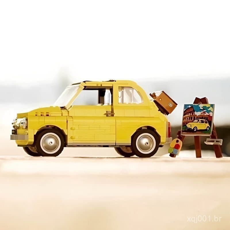 Compatível com LEGO 10271 Pequeno Carro Amarelo Fiat 500 Touring Car, Brinquedo de Blocos de Montar, Presente